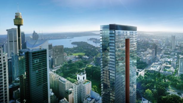 The Greenland Centre Sydney, which is due for completion in 2020, will be the tallest residential tower in the harbour city, sitting at 235 metres high or 67 floors. Photo: Anna Anderson