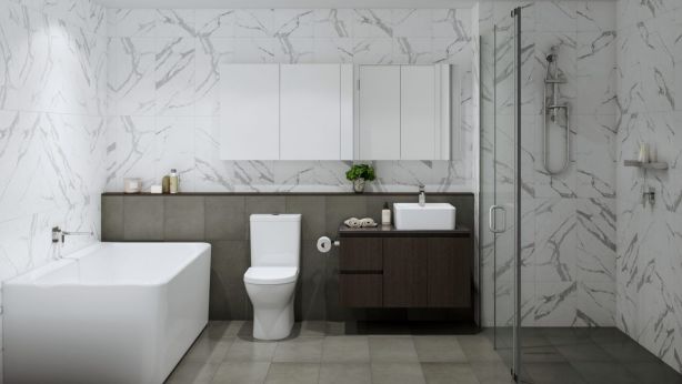 Bathrooms at The Grounds are functional and have a luxe feel. Photo: Independent Property Group