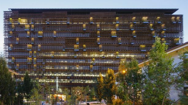 The Nishi building has 90 plant boxes on its timber facade. Photo: John Gollings
