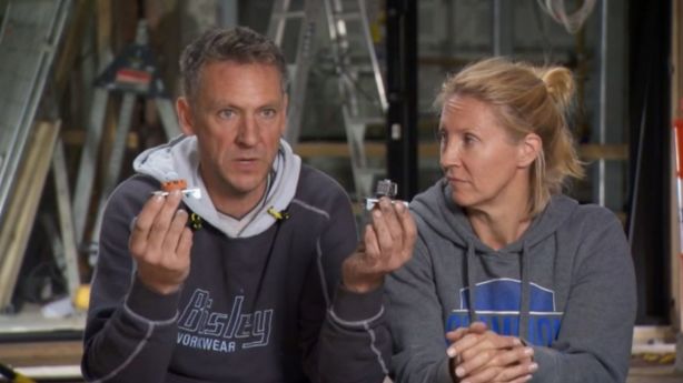 Kerrie and Spence almost walked off The Block over their use of the wrong ceiling clips. Photo: Channel Nine