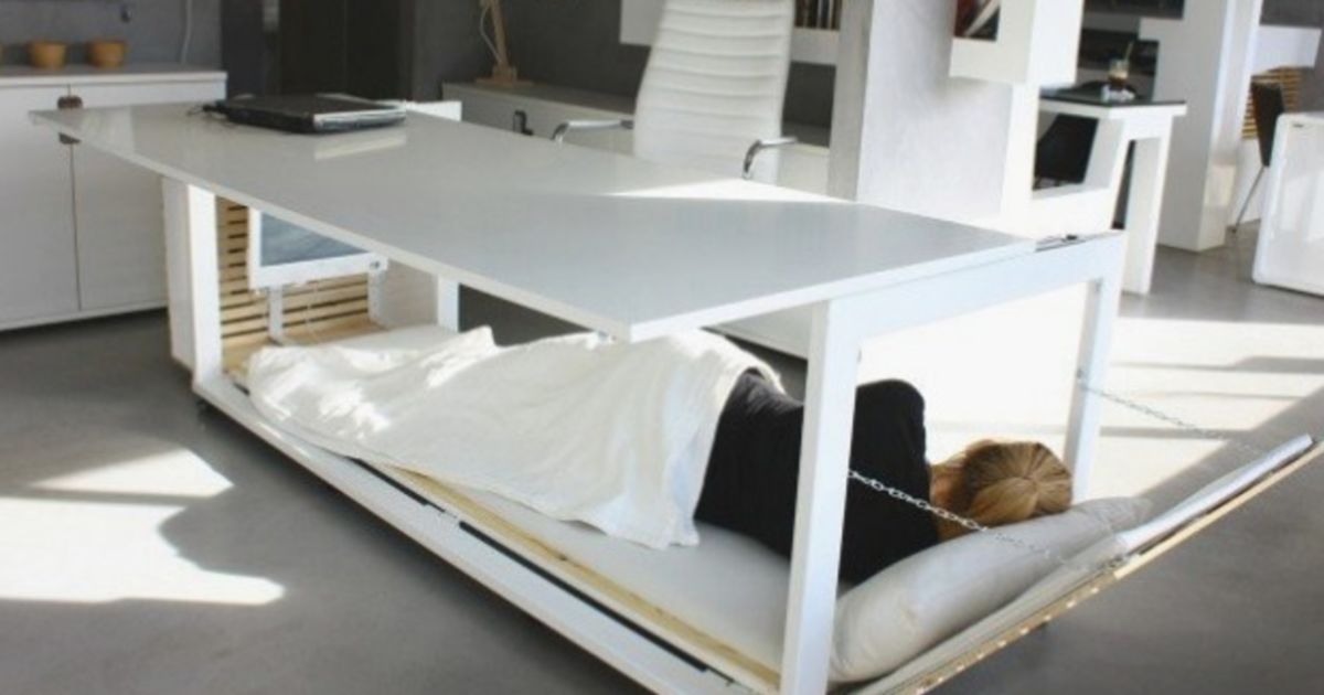 This dreamy work desk transforms into a bed