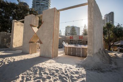 Temporary hostel made of sand built on Gold Coast beach