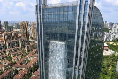 Chinese skyscraper has world's largest man-made waterfall