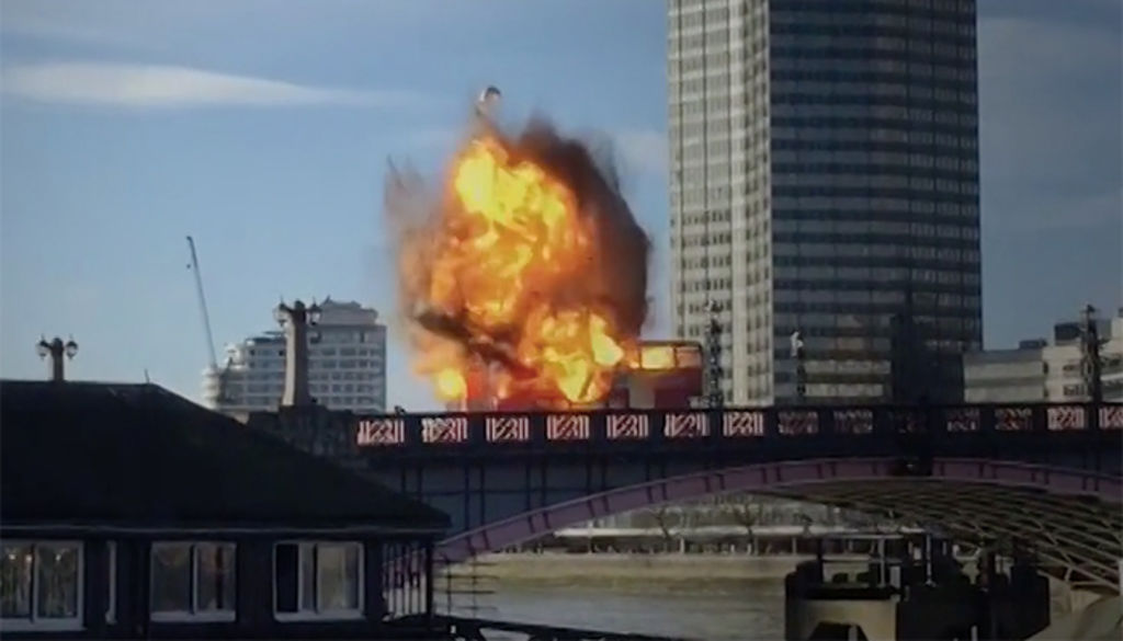 London bus explodes on bridge - for a new Jackie Chan movie