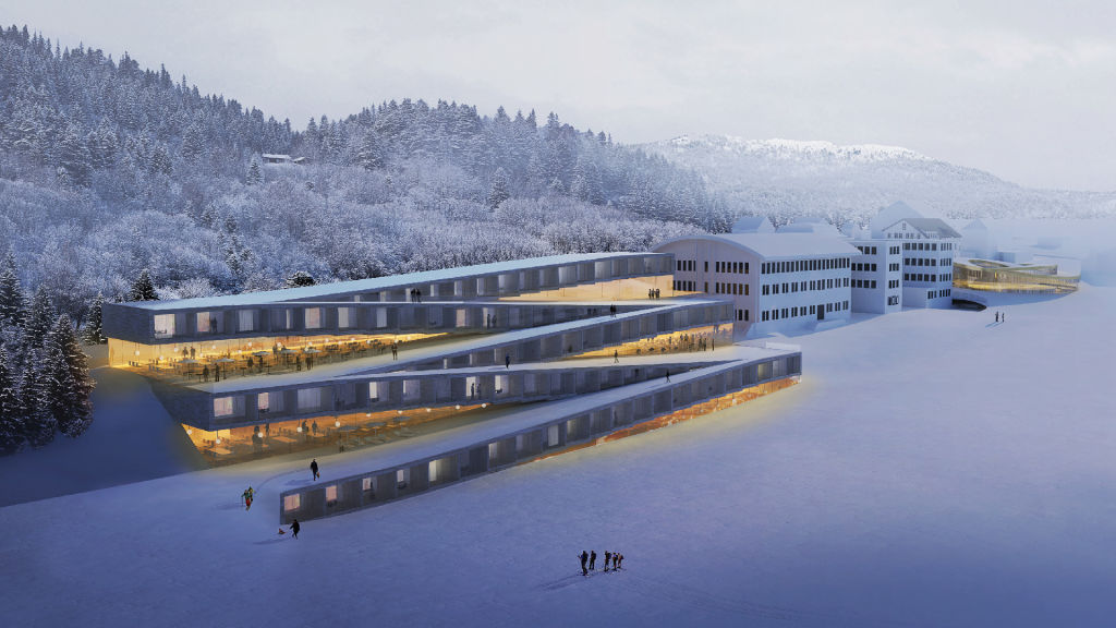 You can ski down the zig-zagging roof of this new hotel in Switzerland