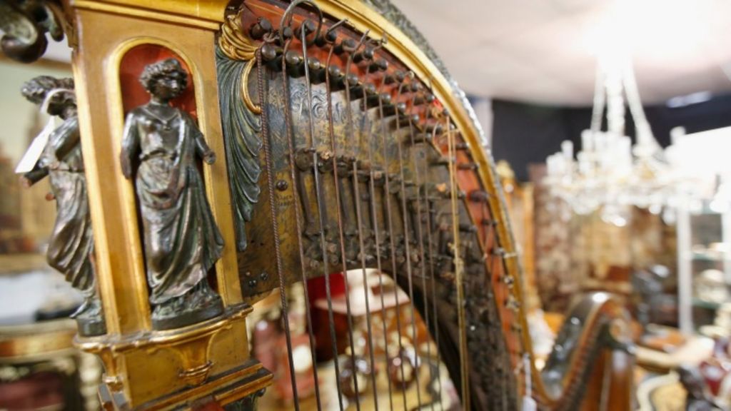 Lot 295 - A French Harp at a French furniture option at Christian McCann auctions, Richmond, Victoria. Photo: Darrian Traynor