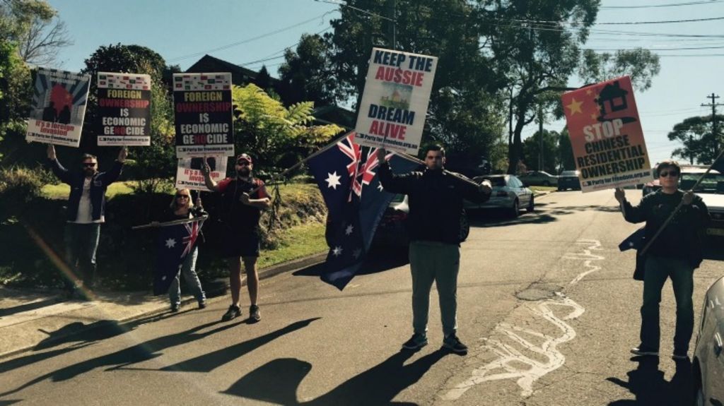 A small group of protesters turned up to the auction 17 Lobelia Street, Chatswood, on Saturday. Photo: Supplied
