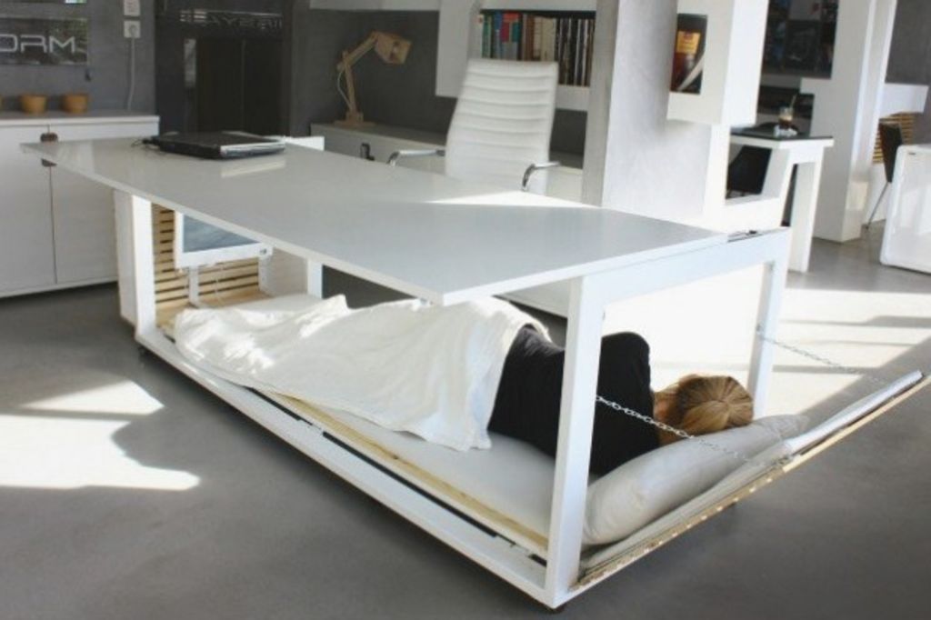 This dreamy work desk transforms into a bed
