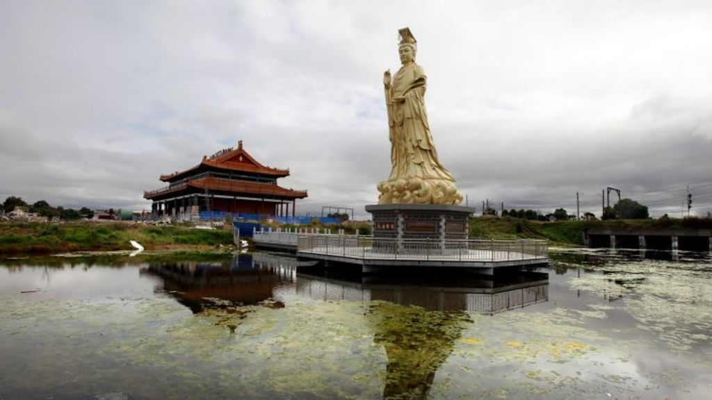 Some residents of Joseph Place will have a view of this Chinese goddess sculpture, Mazu, on the banks of the Maribyrnong River. Photo: Luis Enrique Ascui