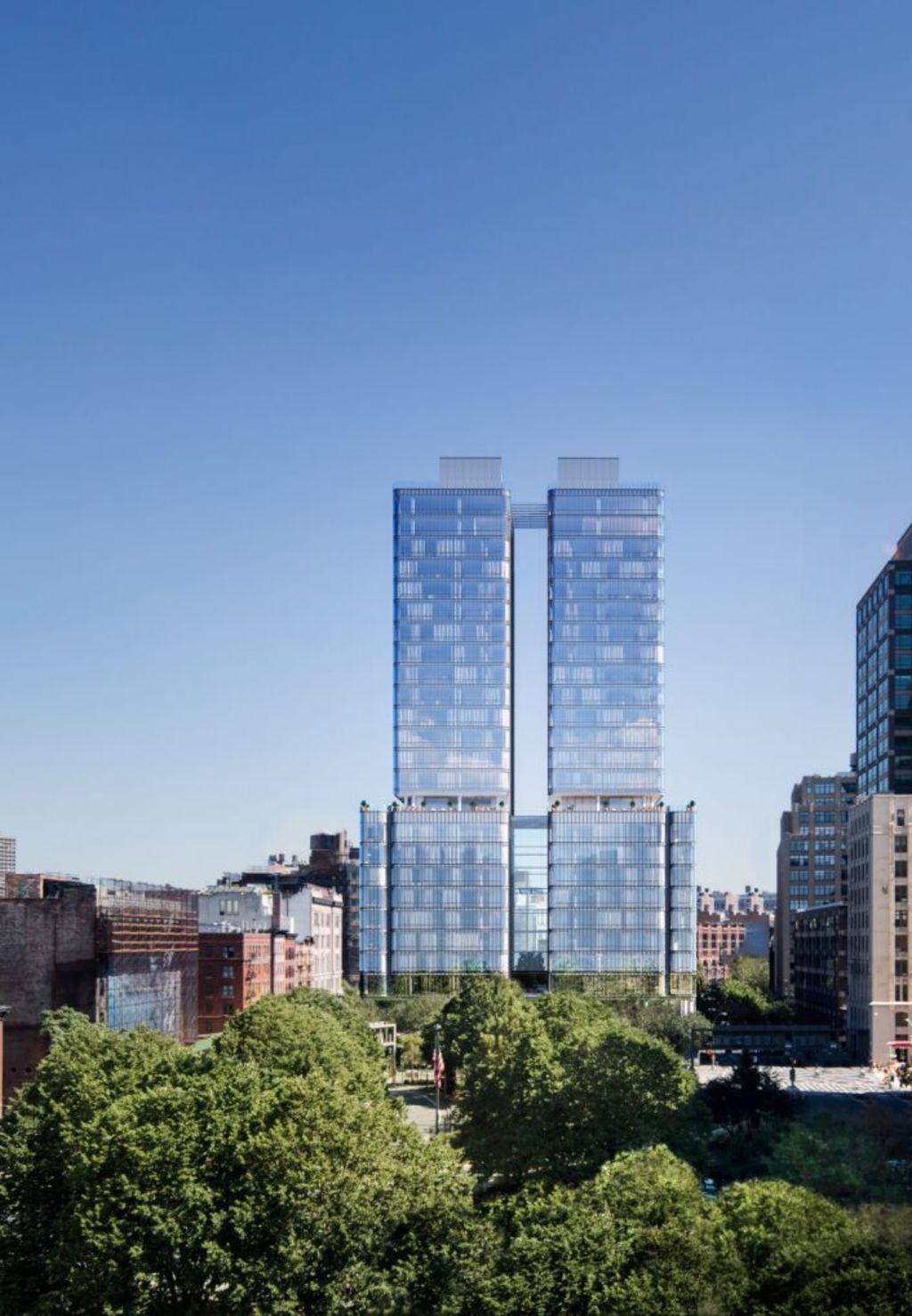 The glassy exterior of this new condo complex in Soho would almost have you believing it's an office tower. Photo: Noe & Associates with The Boundary.