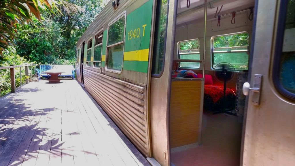 The 1979 Melbourne train carriage that Jeanette Hergenhan turned into a rainforest retreat. Photo: Marc Tewksbury