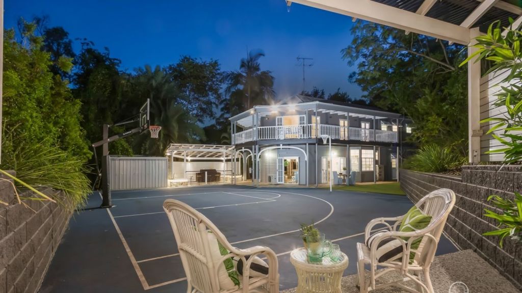 Kids outdoor goals: The floodlit, professional half court at 46 Instow Street, Yeronga. Photo: Supplied