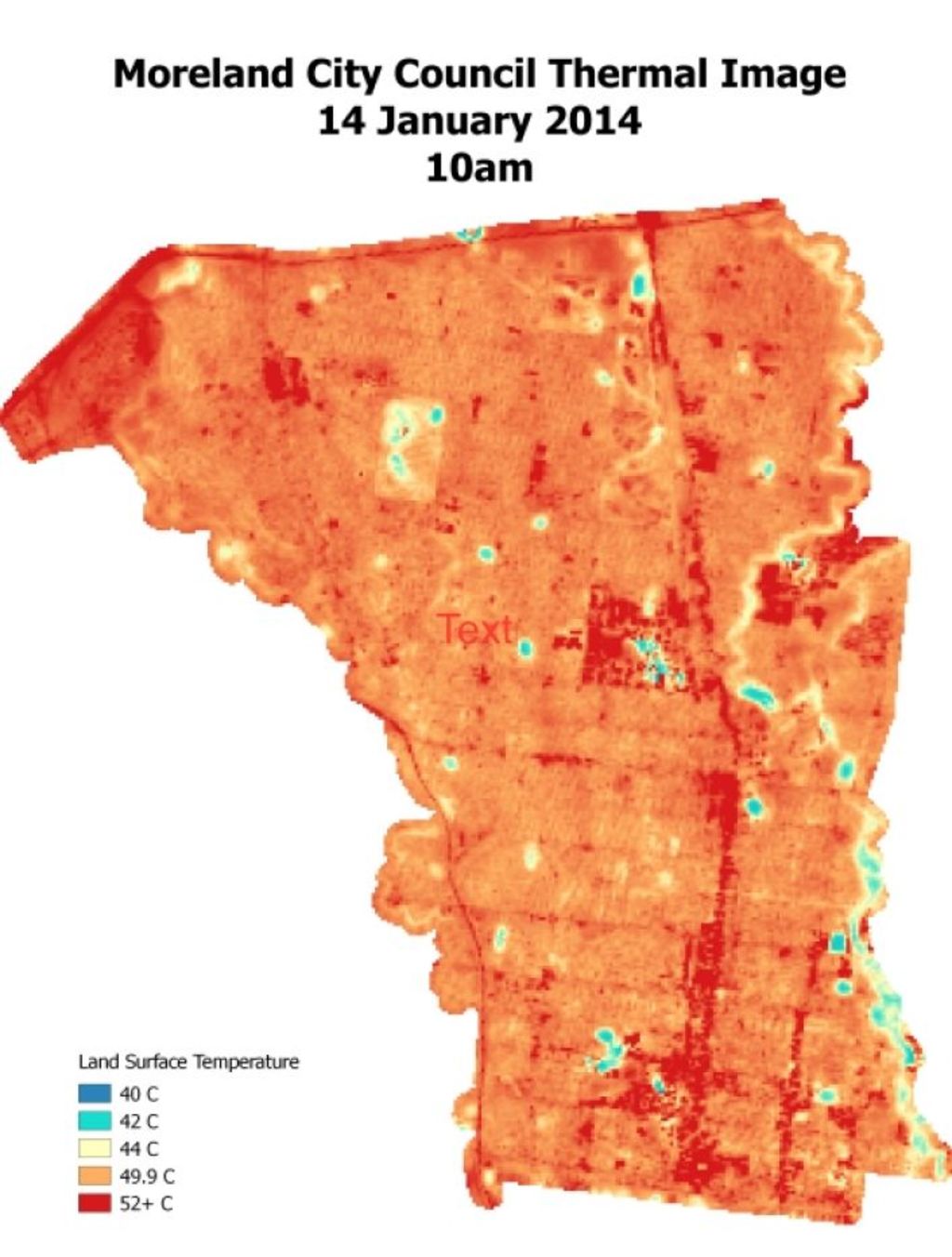 The urban heat island effect in Moreland municipality in 2014. Photo: Supplied