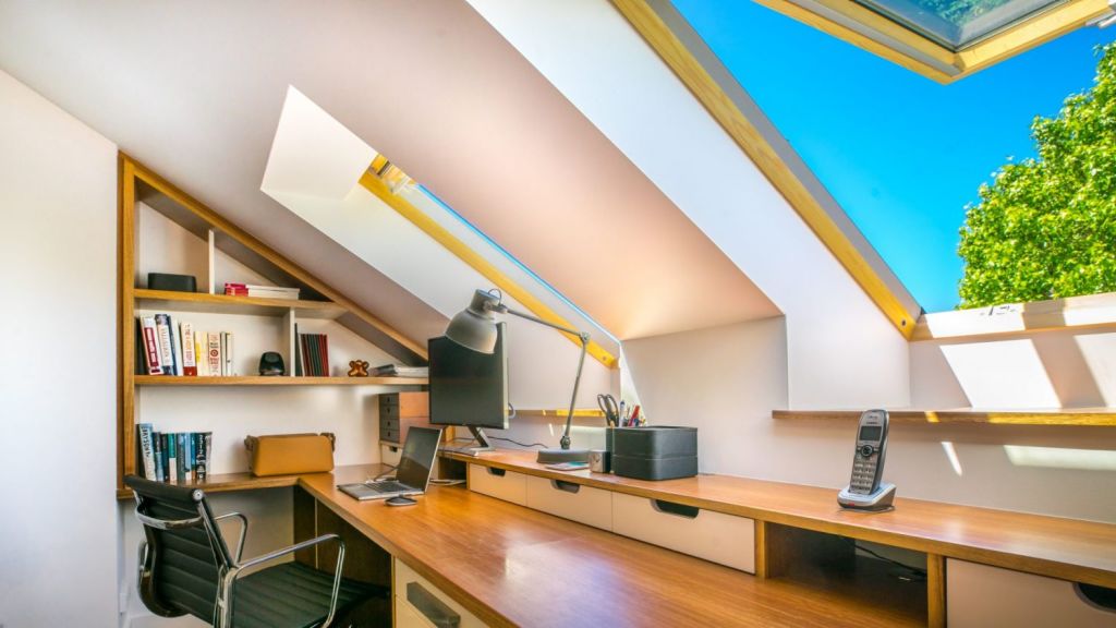 This home office under opening skylights was made for a Paddington, Sydney home. Photo: The Attic Group
