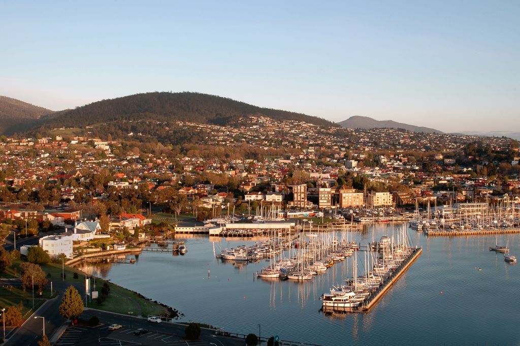 An aerial view of Hobart in Tasmania.