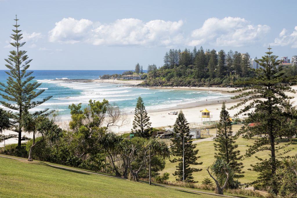 View of Coolangatta beach and Snapper Rocks from Kirra Point Lookout, Gold Coast