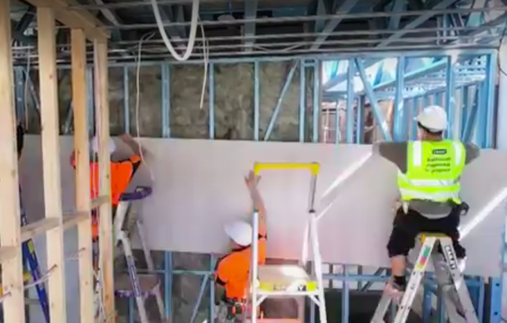 When walls are exposed, plumbers and electricians can rough in, then plasterboard can be installed. Photo: Channel Nine