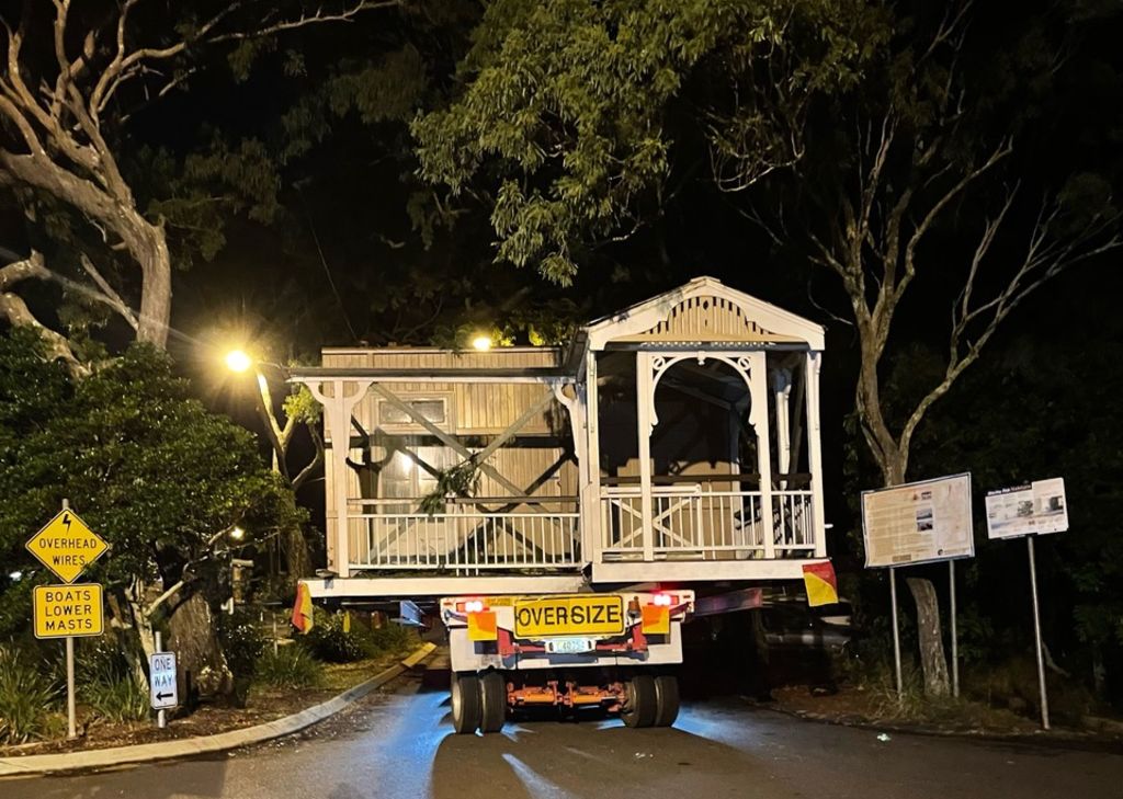 The old Queenslander was transported to Lamb Island by truck, then barge. Photo: Supplied