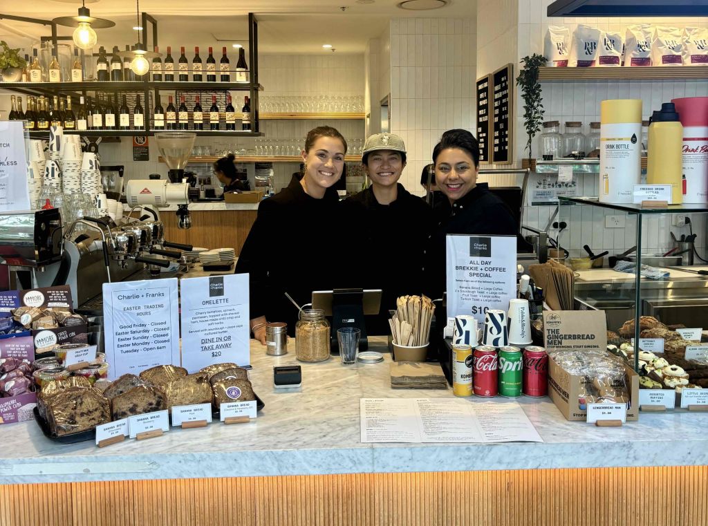 Fran with her restaurant manager and head chef at Charlie and Franks.