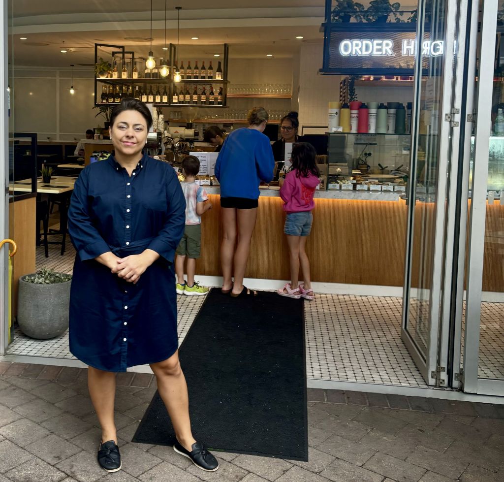 Francesca Prodromou outside her St Leonards cafe Charlie and Franks.