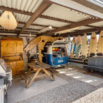 Tassie home for sale has a Kombi-themed bar area out the back