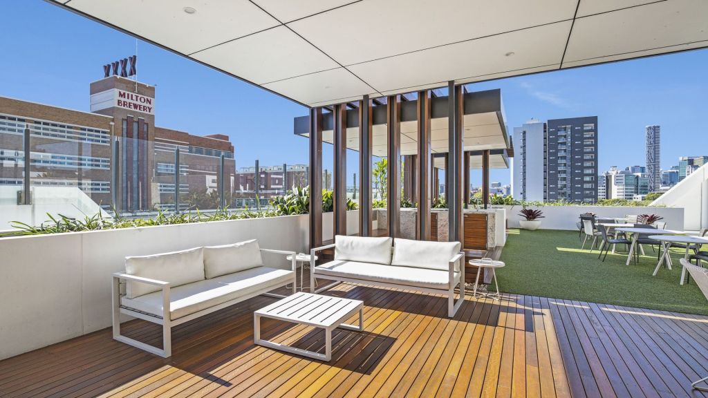 How Queensland is this view: The rooftop terrace, which also features a pool, at 2109/55 Railway Terrace, Milton. Photo: Ray White Toowong. Photo: undefined
