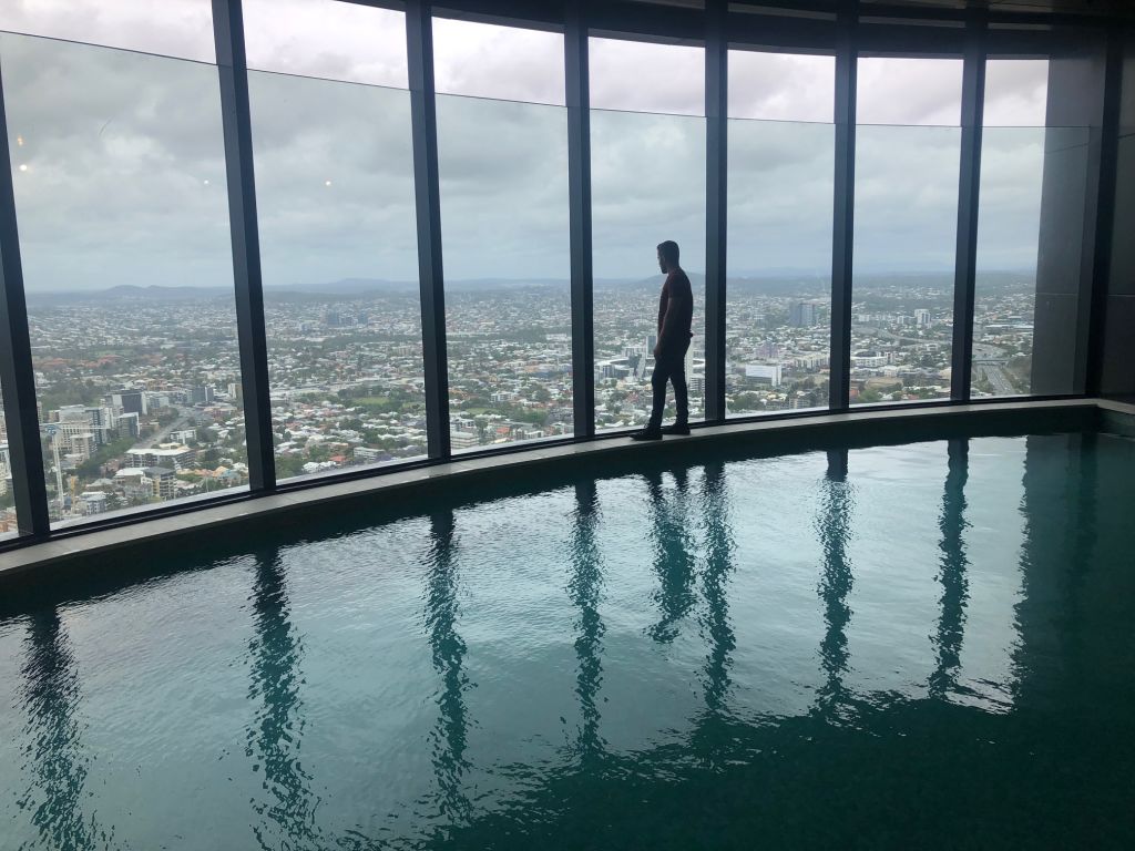 Taking in the view from the 82nd floor of Brisbane's Skytower for Brisbane Open House weekend. Photo: Ellen Lutton. Photo: Ellen Lutton