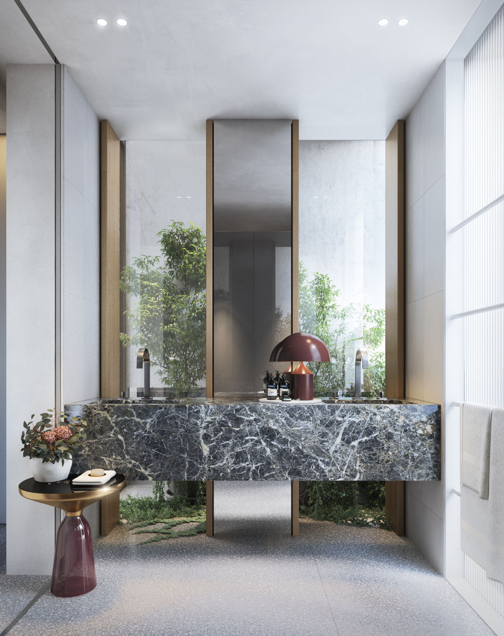 Terrazzo, marble and iron-bronze detailing feature in the interiors. Photo: Artist impression