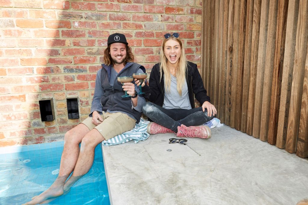 Josh and Elyse at their Block pool. Photo: undefined