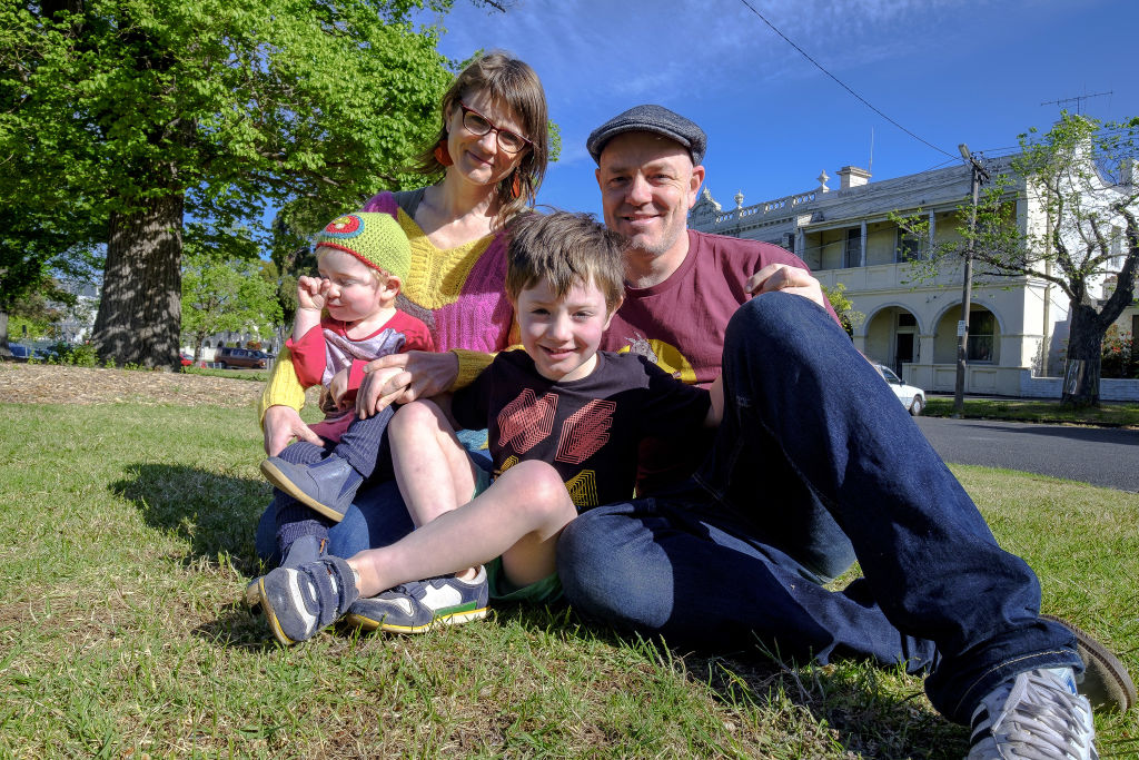 Declan Fay, Juanita Pope and their kids Charlie (centre) and Gene. Photo: Luis Enrique Ascui Photo: Luis Ascui