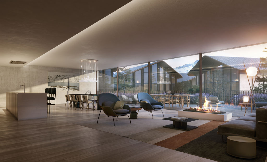 Timber floors and large-format stone-look tiles are effortlessly chic. Photo: Artist impression