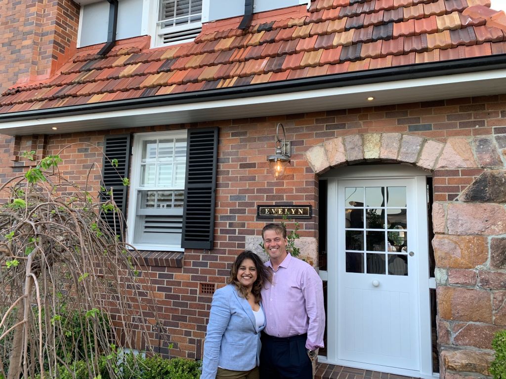 Amita and Mark Riksen at their stunning Hamilton home, Evelyn, at Windermere Road. Photo: Grace and Keenan.
