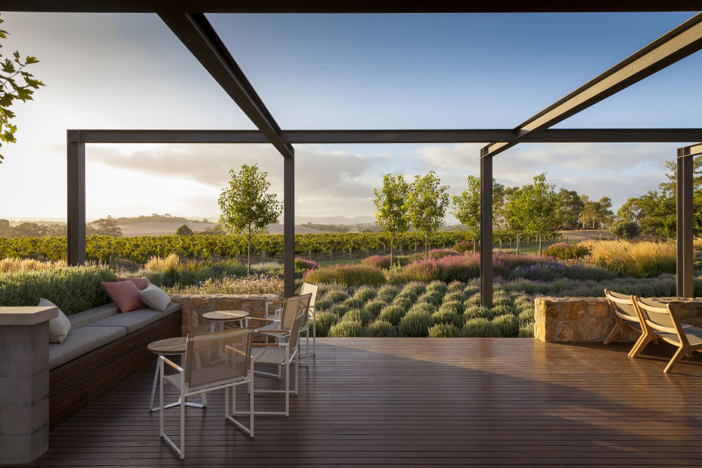 I nearly always include a pergola to sit and dine under. Photo: Simon Griffiths Photo: Simon Griffiths