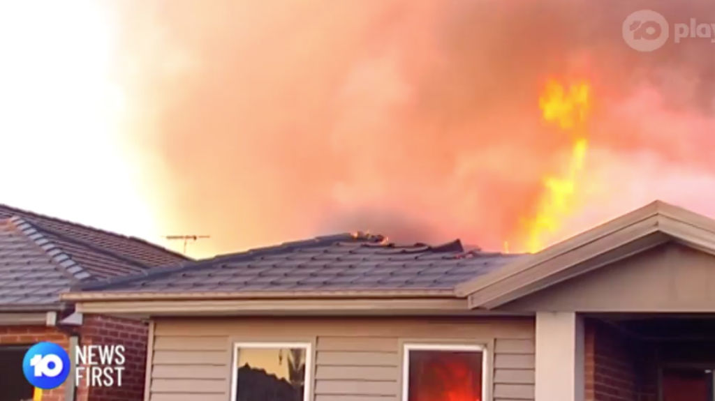 With houses so close together, this fire in Melton West was problematic for firefighters. Photo: courtesy Network Ten Photo: Screen grab Ten News