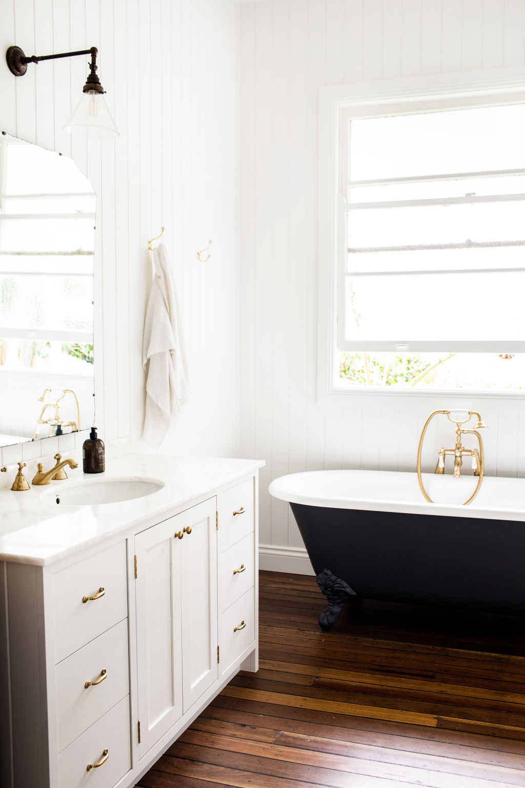 The Victoria + Albert Cheshire bathtub is one of the family’s favourite things in their Bangalow home. Photo: Kara Rosenlund