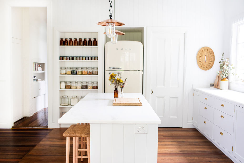 The kitchen was custom built to recreate a Shaker-style kitchen like the family had in London. Photo: Kara Rosenlund