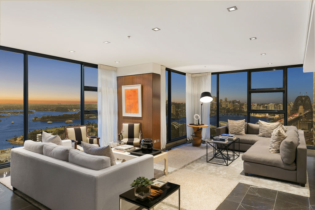 The Kann Finch-designed penthouse is set over three levels atop the Stamford Residences.