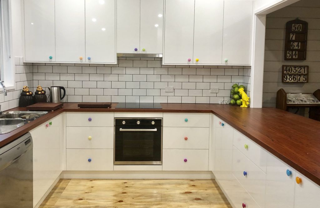 The finished kitchen at the Church turned home studio. Photo: Supplied.