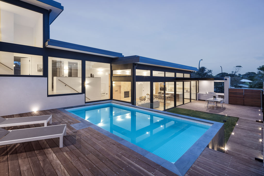 The tiled, solar-heated pool is a centerpiece in the backyard. Photo: Supplied