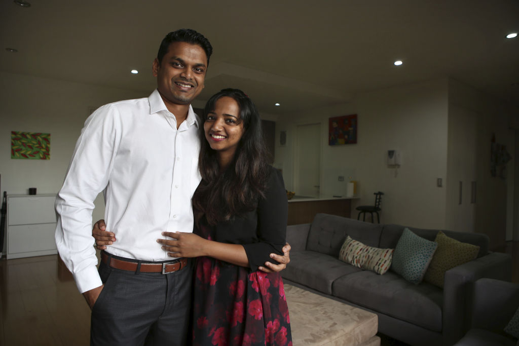 Roshit Ravindran and Deepthi Vinod are hoping to buy a house in Sydney's north west, where the median house price has dropped $165,000. 