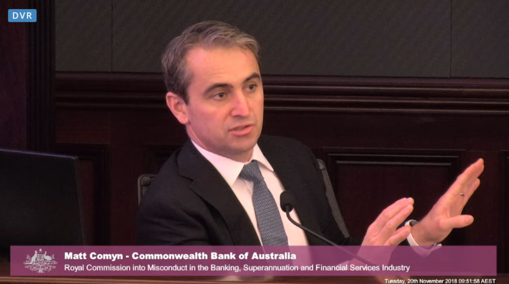 Commonwealth Bank CEO Matt Comyn giving evidence at the Banking Royal Commission Photo: Supplied