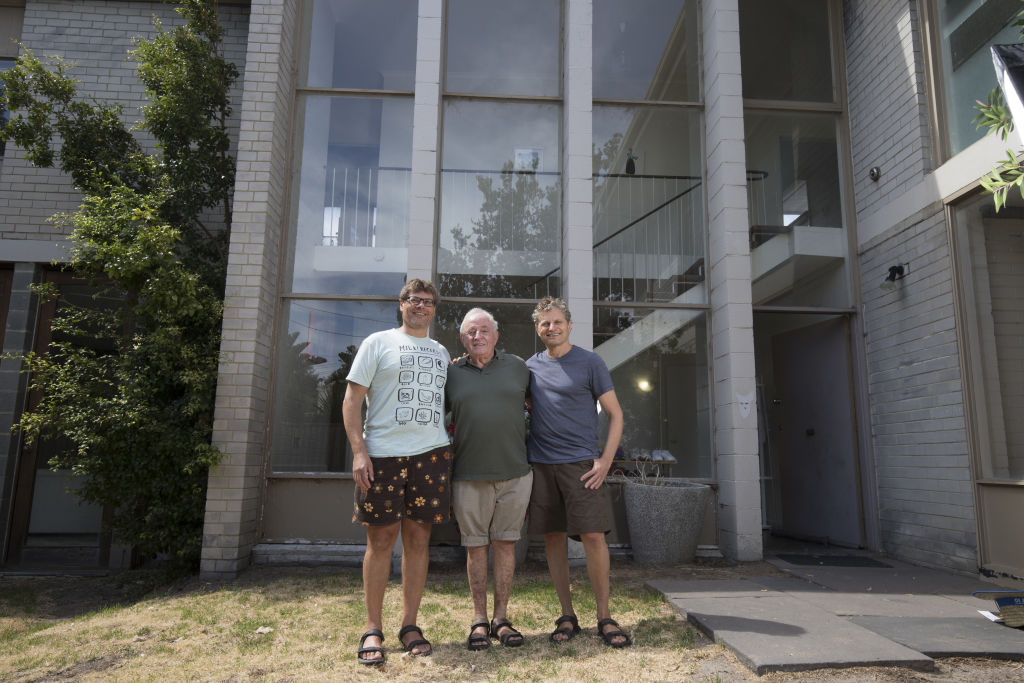 The Abrahams’ one-time home has just been saved from a third demolition threat. Although the mid-century masterpiece is no longer theirs, 84-year-old Daryl, and his sons Damian (left) and Guy (right) would love to see it permanently protected and restored. Photo Leigh Henningham