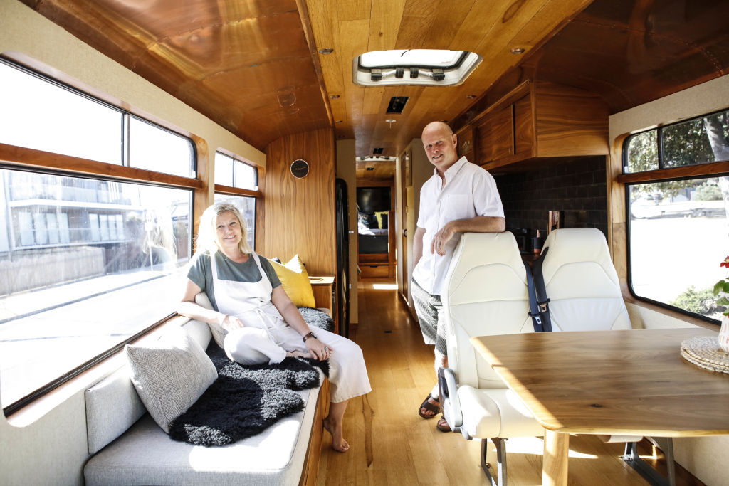 Christian and Fiona Cole with their restored bus.
