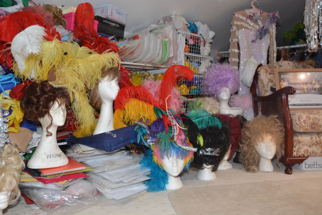 Rogers had an extension built to store his growing assortment of handmade costumes, headpieces, accessories and wigs.