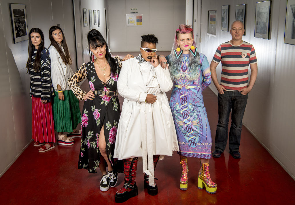 Melbourne Museum's Fashion Redux exhibition. Designers chose an archive garment they'll later style into an installation for "Fashion Redux". L-R Jess and Stef Dadon, Kristy Dickinson, Ntombi Moyo, Nixi Killick and Michael Reason. Photo: Eddie Jim.