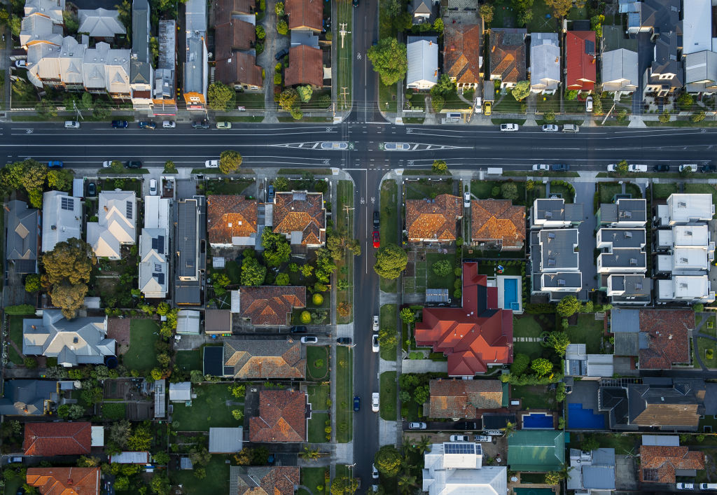 aerial view of the suburbs in Melbourne, Australia