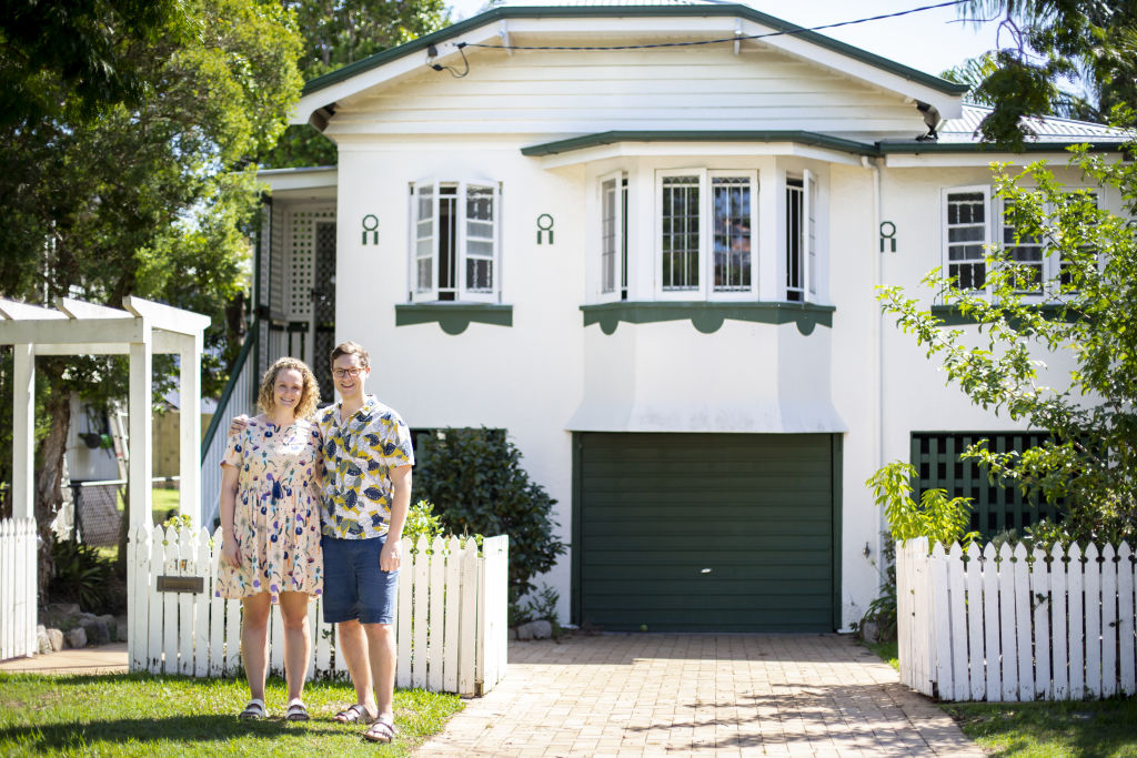 Brisbane first-home buyers Jess Carmichael and James Mulligan at their Kedron home. Photo: Tammy Law