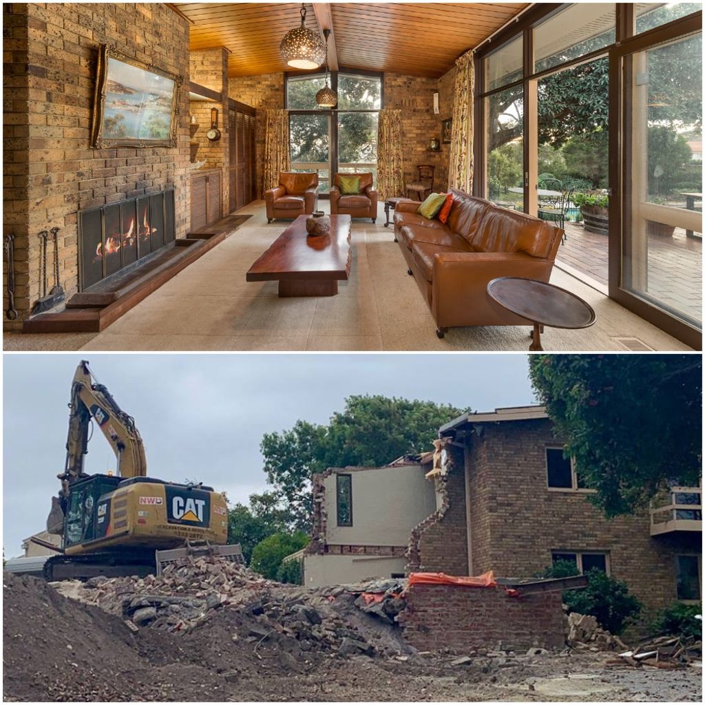Before and after: The demolition of 2 Burgess Street, Beaumaris, which was torn down in February. Photo: Facebook: Beaumaris Modern