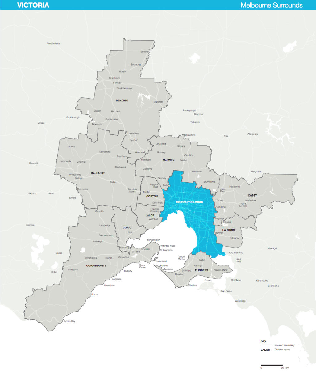 Australian Electoral Commission map of outer Melbourne's federal electorates.