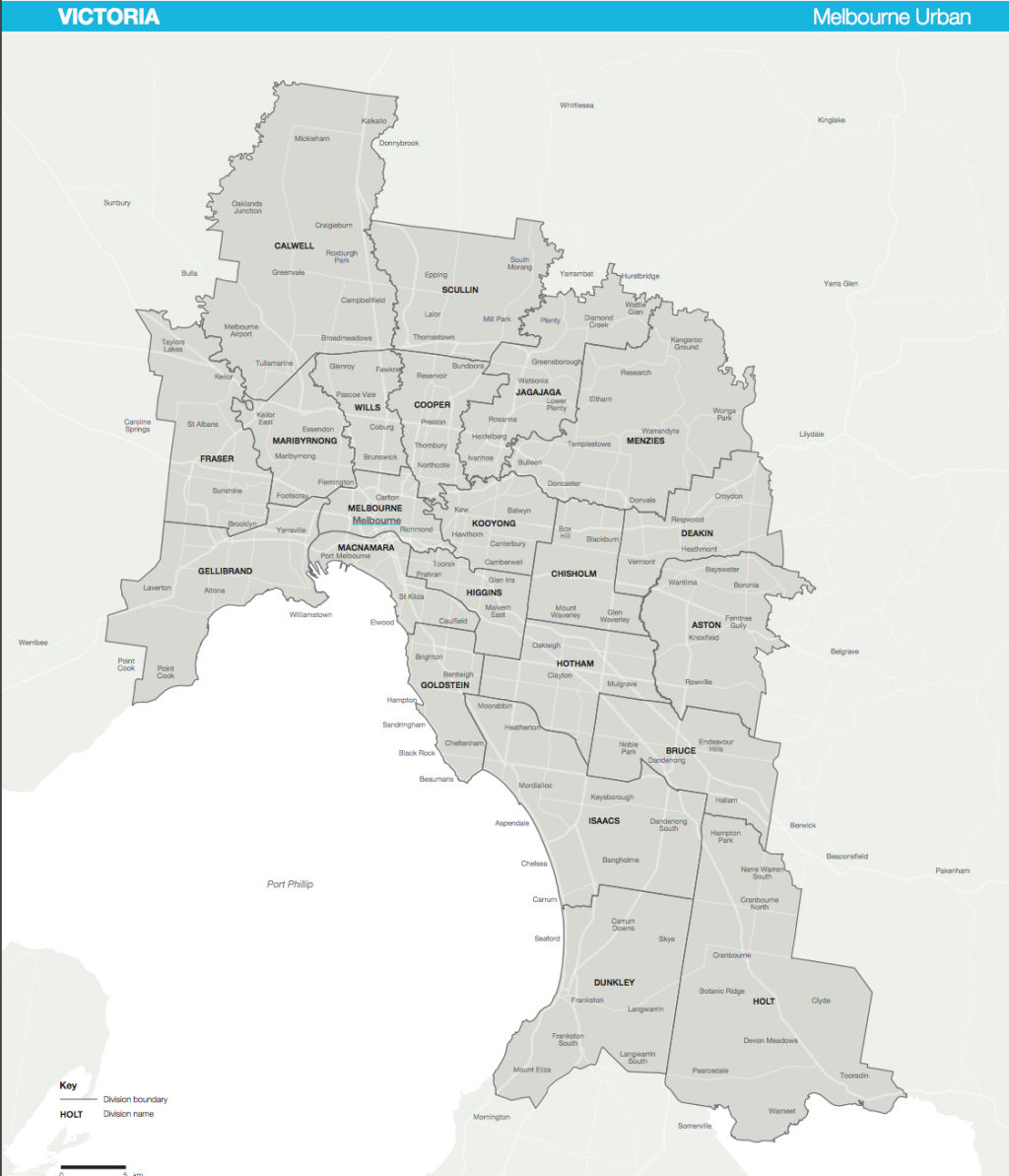 The Australian Electoral Commission map of inner Melbourne federal electorates.